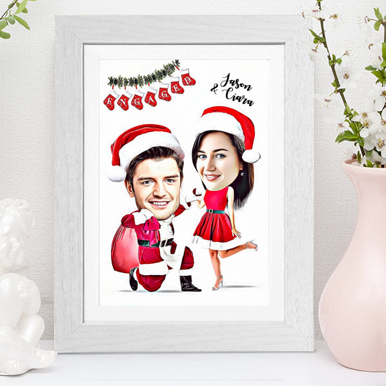 Engagement Christmas Caricature On One Knee